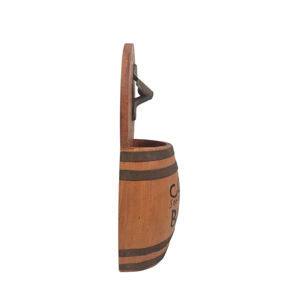 Vtg Wood Barrel Bottle Opener Wall Mount Cap Catcher Beer Spirits Bar Decor 11